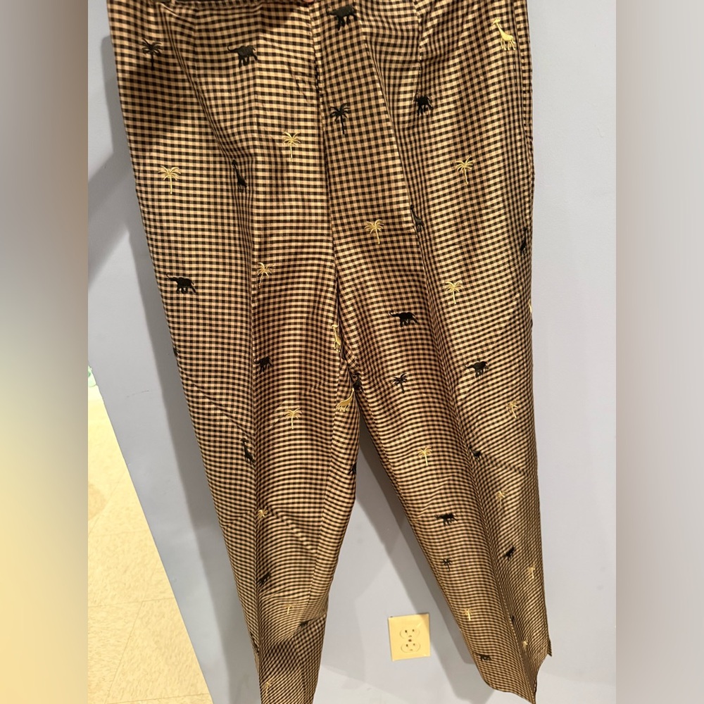 SILK Brown Checkered Chinos with Embroidered Motifs